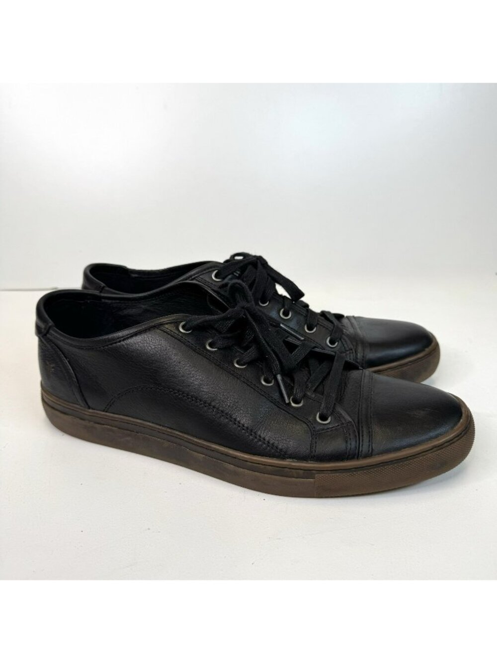 Frye Sneakers Shoes Mens US Size 12 Black Smooth Leather Lace Up Casual Classic